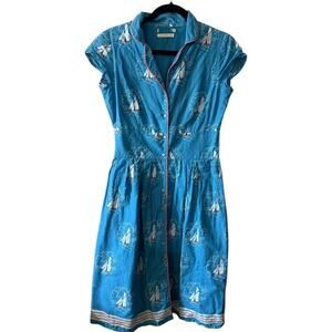 Seasalt Cornwall Lottie 50s style nautical sailboat swing Dress Womens 10 Blue